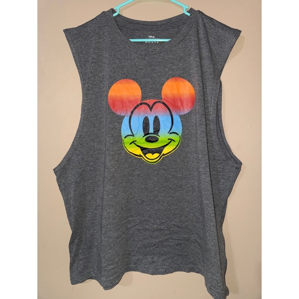 Disney Mickey Mouse Men's XL Gray Rainbow Graphic Sleeveless Muscle Tank 24in